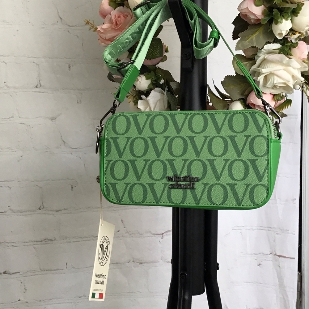 Valentino Orlandi Green Logo Crossbody Bag with Adjustable Strap